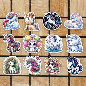 Unicorn Sticker Pack of 12 Vinyl Stickers - Cute Waterproof Die Cut Sticker Set